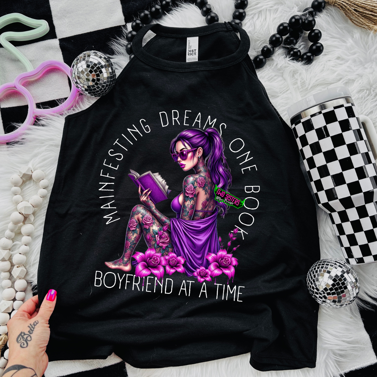 ***EXCLUSIVE*Manifesting One Book Boyfriend at a Time - Black Mineral Wash TShirt, Black Rocker Tank, Sweatshirt, Hoodie, or Zip Up Hoodie