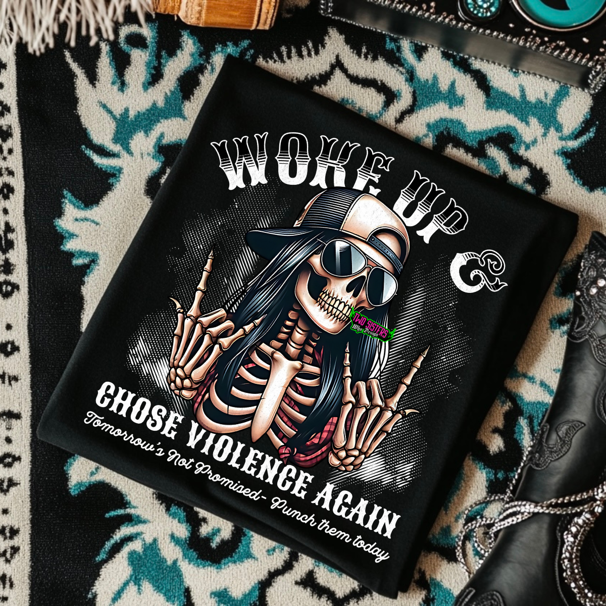 Woke Up and Chose Violence Again - Black Mineral Wash TShirt, Black Rocker Tank, Sweatshirt, Hoodie, or Zip Up Hoodie