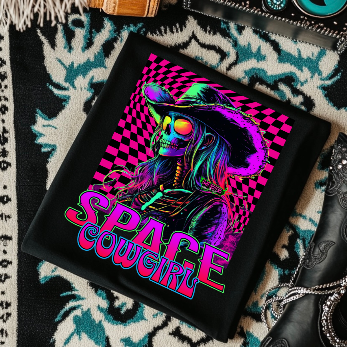 Space Cowboy - Black Mineral Wash TShirt, Black Rocker Tank, Sweatshirt, Hoodie, or Zip Up Hoodie