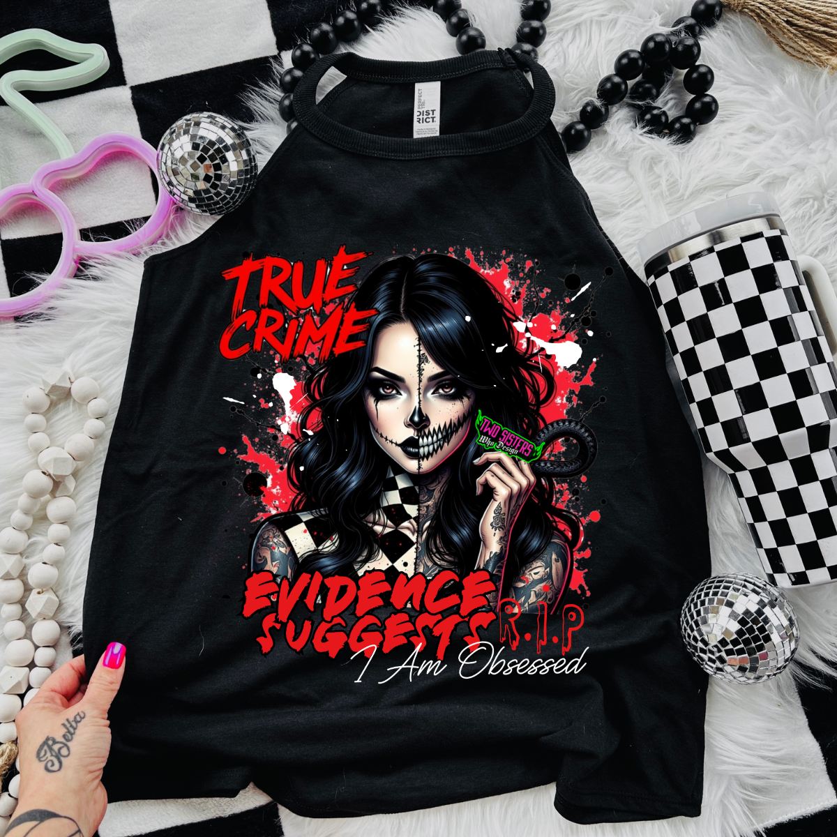 *EXCLUSIVE* True Crime, Evidence Suggests I Am Obsessed - Black Mineral Wash TShirt, Black Rocker Tank, Sweatshirt, Hoodie, or Zip Up Hoodie