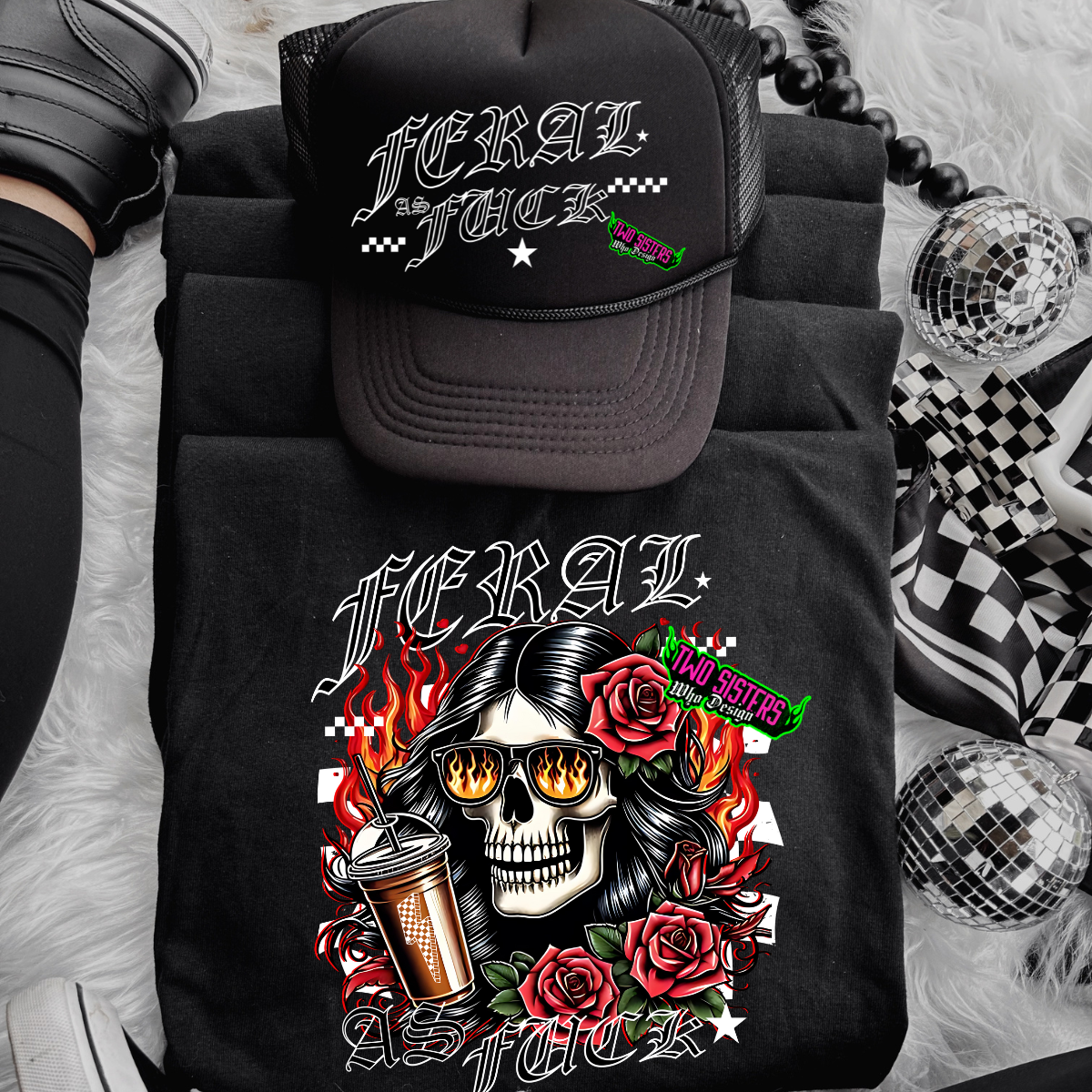 Feral as Fuck - Black TShirt or Rocker Tank + Trucker Hat