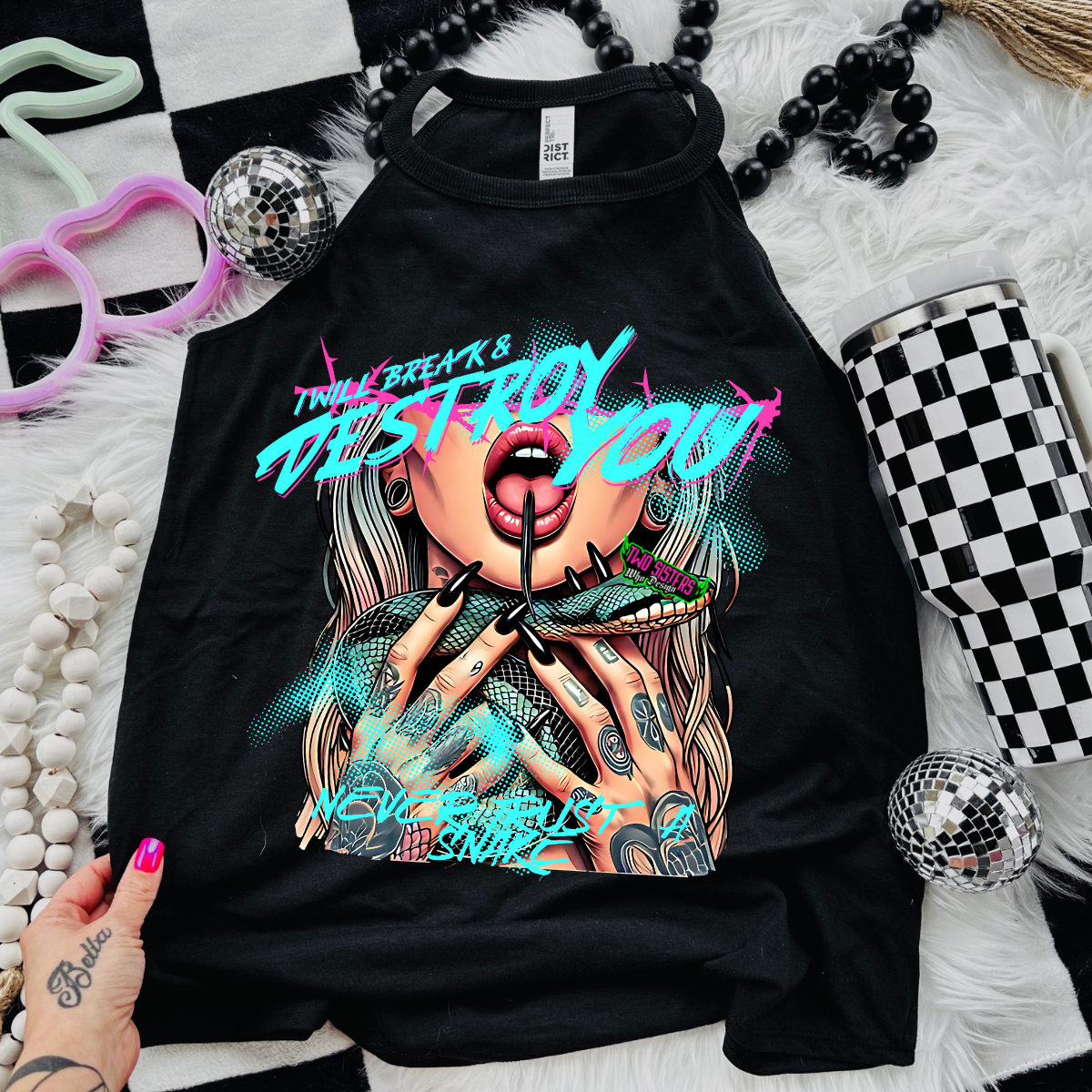 *EXCLUSIVE*I'll Break and Destroy You, Never Trust a Snake - Black Mineral Wash TShirt, Black Rocker Tank, Sweatshirt, Hoodie, or Zip Up Hoodie