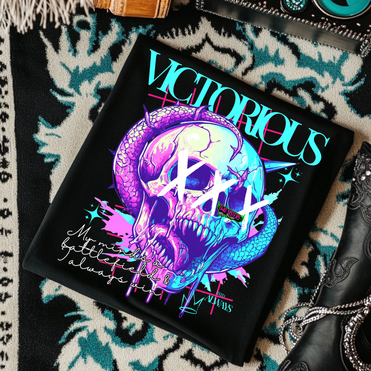 *EXCLUSIVE* Victorious Snake- Black Mineral Wash TShirt, Black Rocker Tank, Sweatshirt, Hoodie, or Zip Up Hoodie