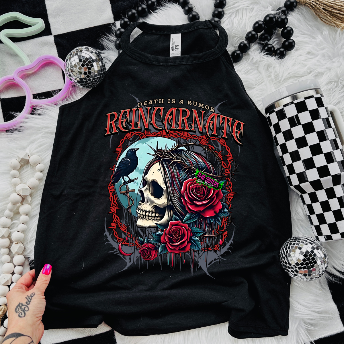 Death is A Rumor, Reincarnate - Black Mineral Wash TShirt, Black Rocker Tank, Sweatshirt, Hoodie, or Zip Up Hoodie