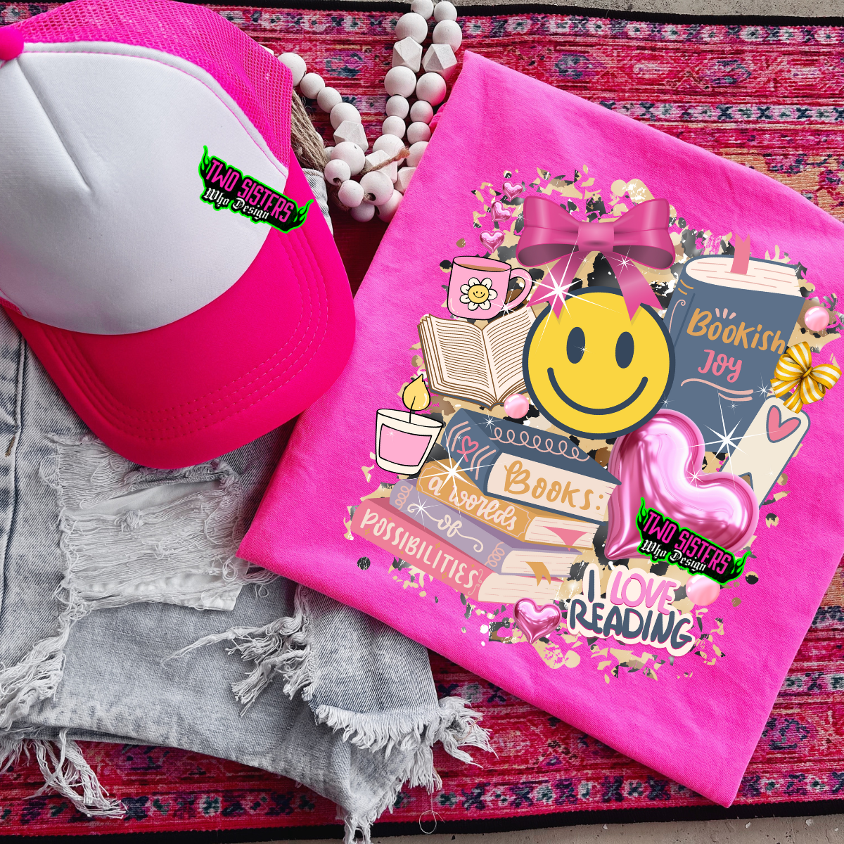 Pink Collage Book Lover - Neon Pink Shirt