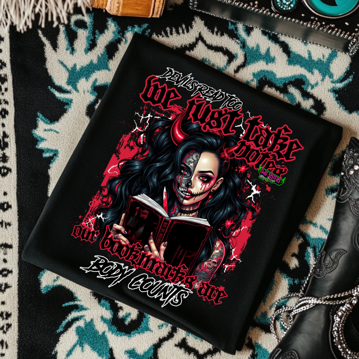 *EXCLUSIVE* Devils Read Too, We Just Take Notes - Black Mineral Wash TShirt, Black Rocker Tank, Sweatshirt, Hoodie, or Zip Up Hoodie