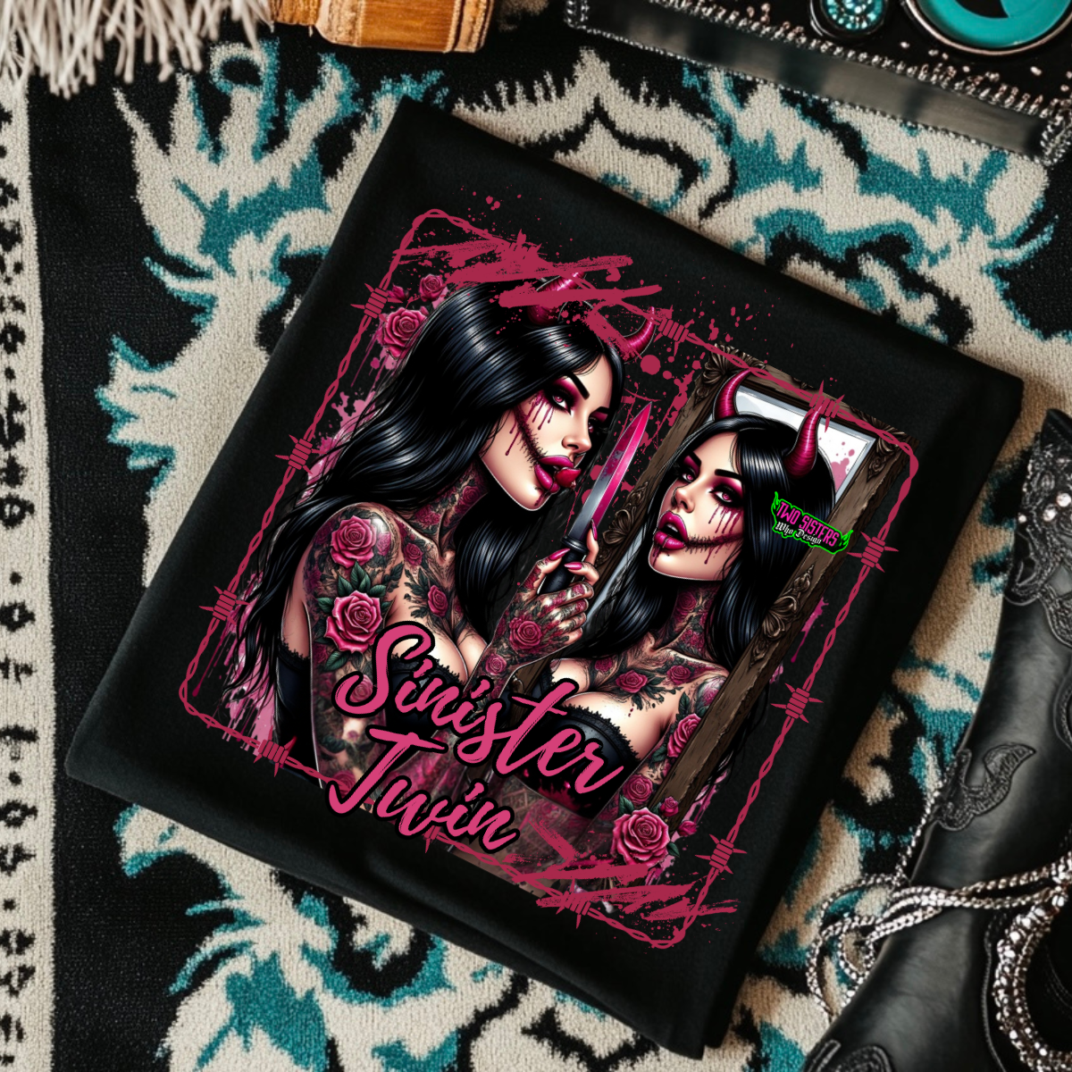 *EXCLUSIVE*Sinister Twin - Black Mineral Wash TShirt, Black Rocker Tank, Sweatshirt, Hoodie, or Zip Up Hoodie