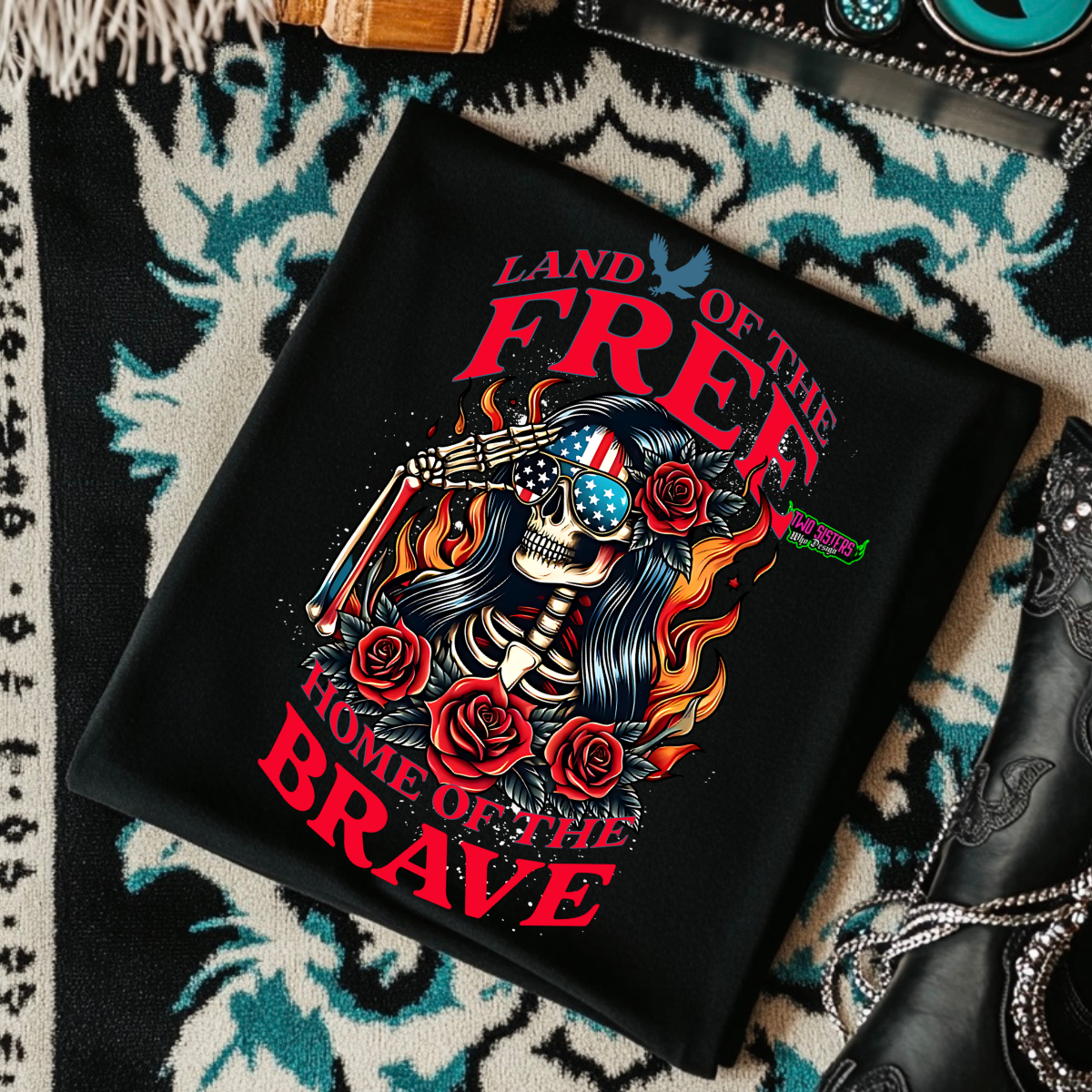 Land of the Free, Home of the Brave - Black Mineral Wash TShirt, Black Rocker Tank, Sweatshirt, Hoodie, or Zip Up Hoodie