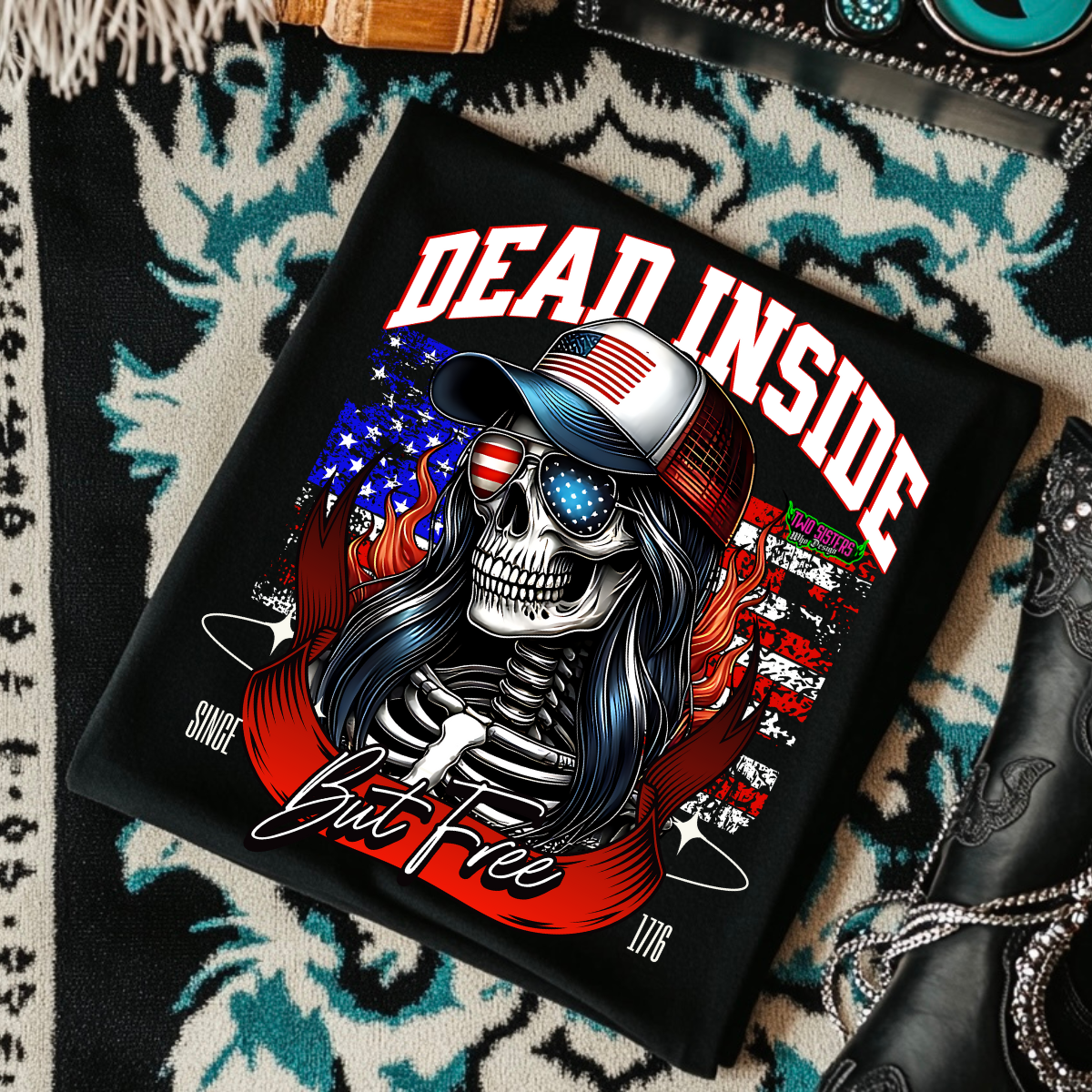 Dead Inside, But Free - Black Mineral Wash TShirt, Black Rocker Tank, Sweatshirt, Hoodie, or Zip Up Hoodie