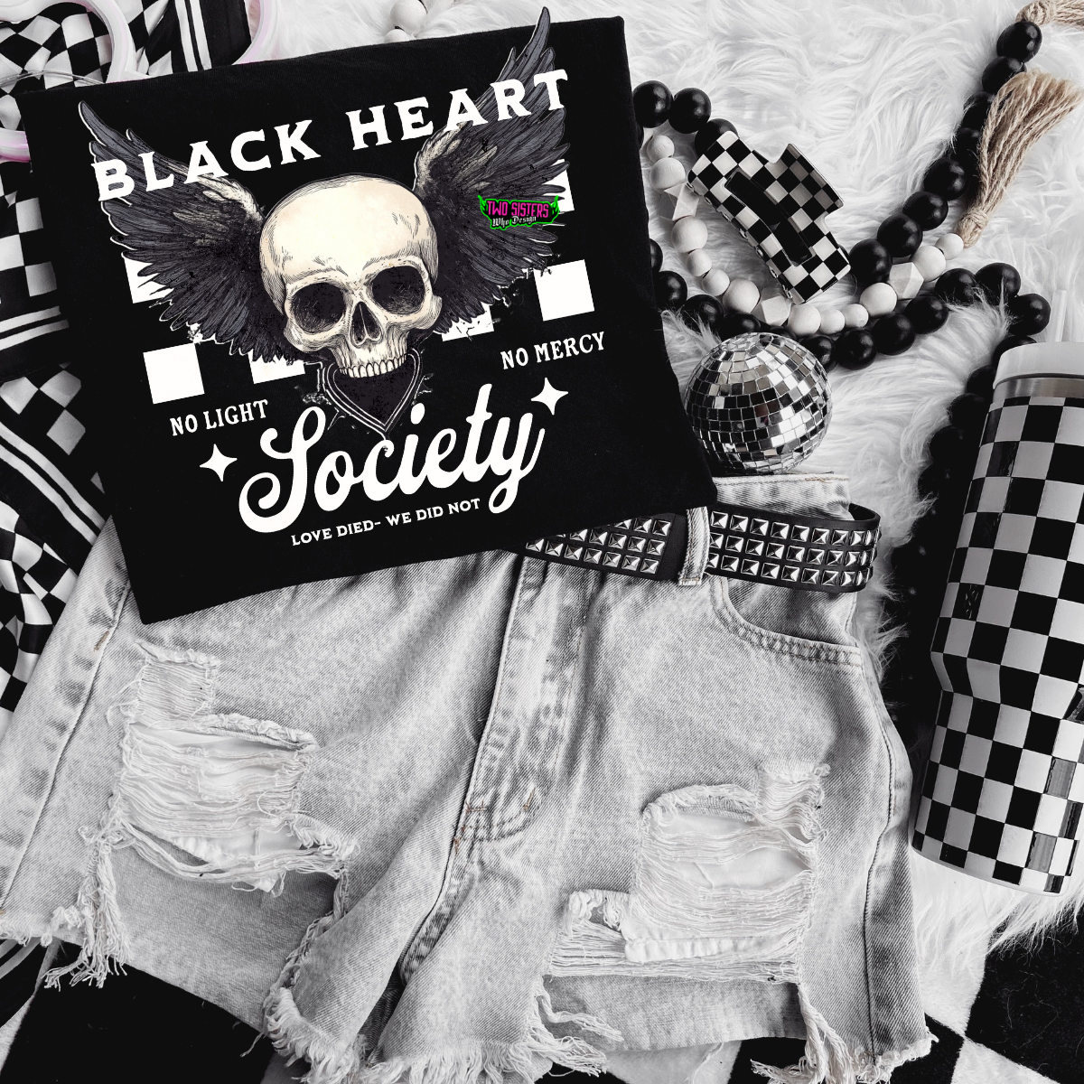 BLACK HEART SOCIETY (NEW)- Black Mineral Wash TShirt, Black Rocker Tank, Sweatshirt, Hoodie, or Zip Up Hoodie