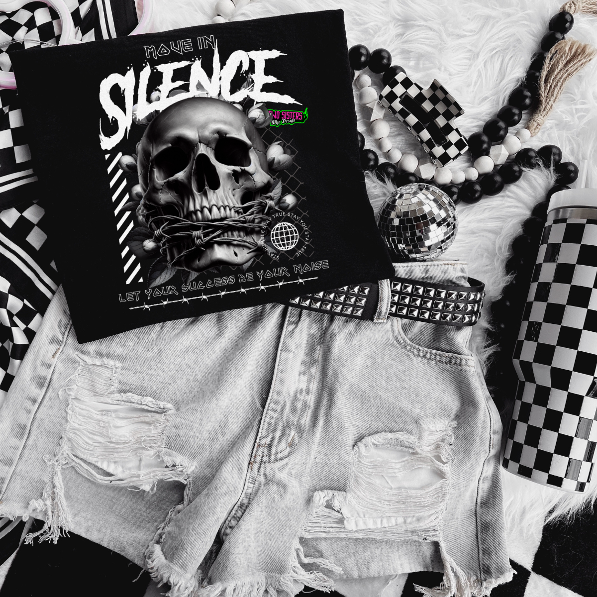 Silence (NEW SKULL) - Black Mineral Wash TShirt, Black Rocker Tank, Sweatshirt, Hoodie, or Zip Up Hoodie