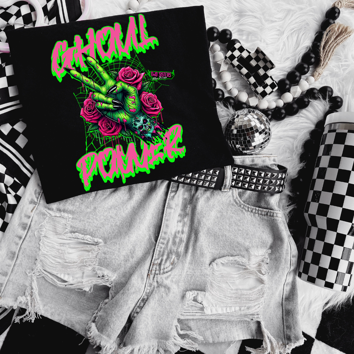 Ghoul Power - Black Mineral Wash TShirt, Black Rocker Tank, Sweatshirt, Hoodie, or Zip Up Hoodie