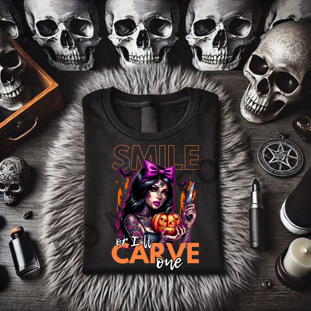 *EXCLUSIVE*SMILE OR I WILL CARVE ONE - Black Mineral Wash TShirt, Black Rocker Tank, Sweatshirt, Hoodie, or Zip Up Hoodie