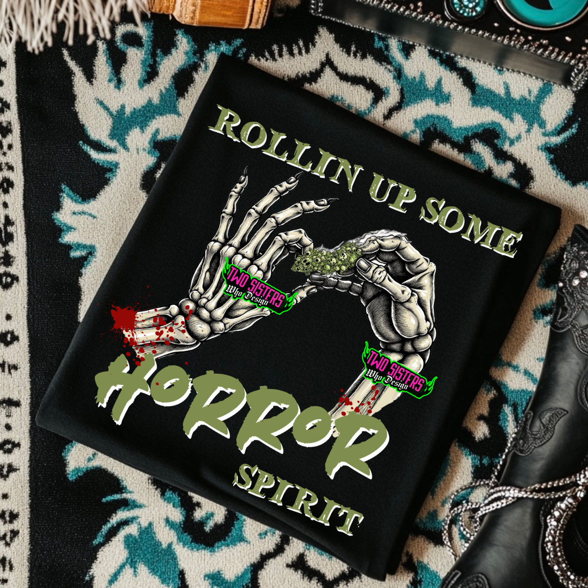 *EXCLUSIVE* ROLLIN' UP SOME HORROR SPIRIT- Black Mineral Wash TShirt, Black Rocker Tank, Sweatshirt, Hoodie, or Zip Up Hoodie