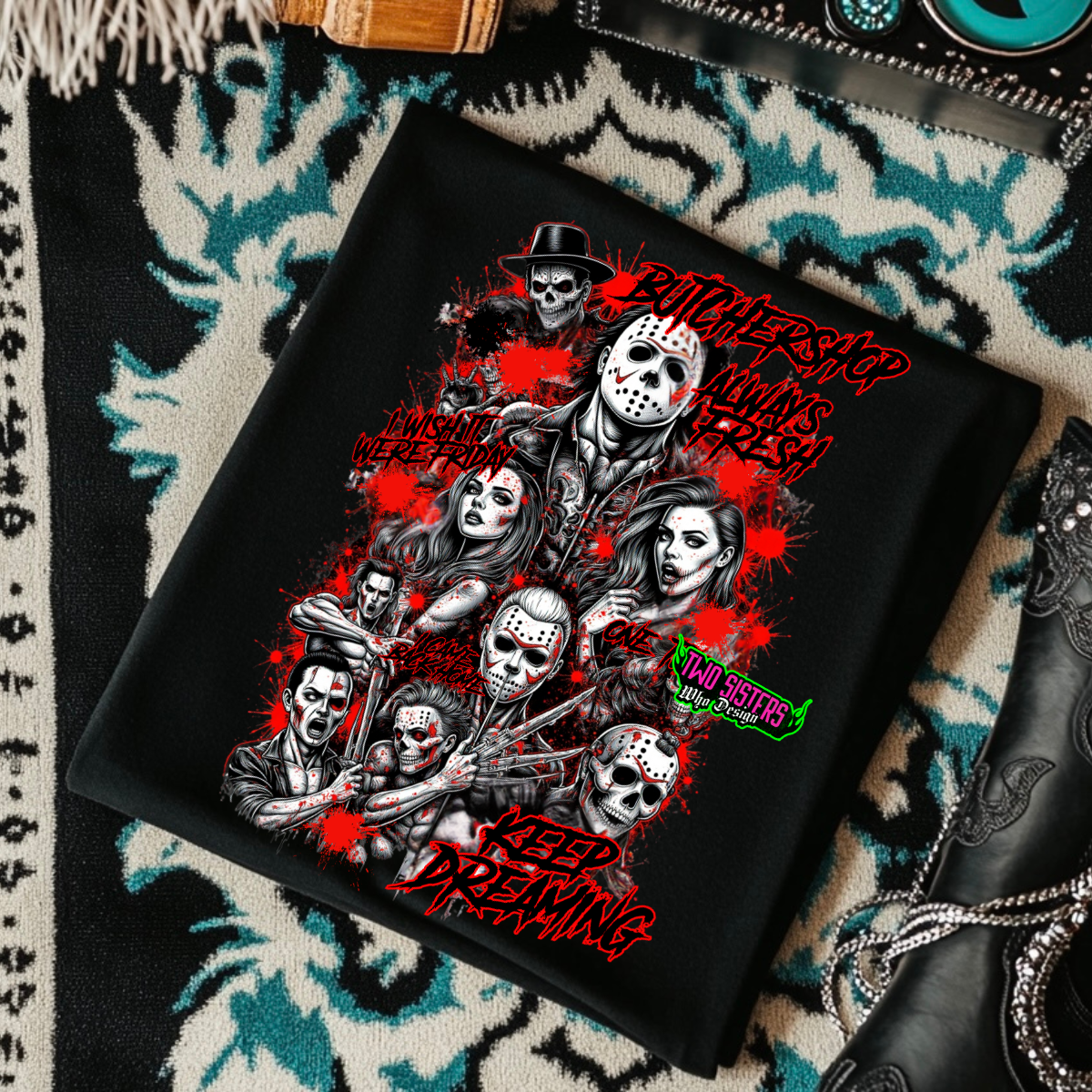 *EXCLUSIVE* Halloween Characters - Black Mineral Wash TShirt, Black Rocker Tank, Sweatshirt, Hoodie, or Zip Up Hoodie