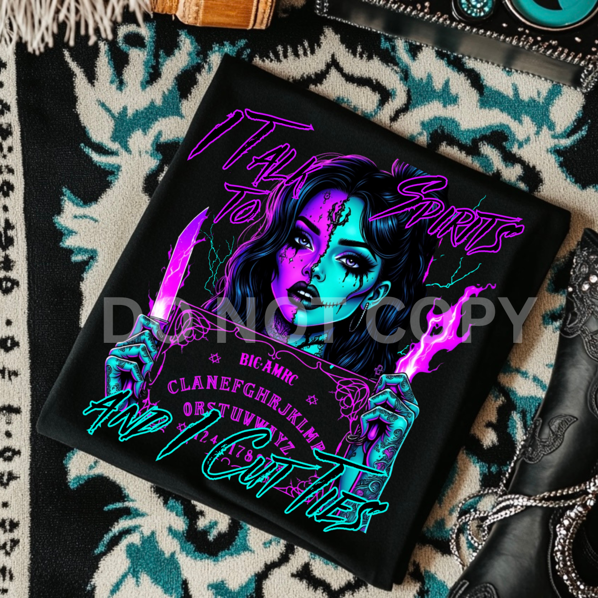 *EXCLUSIVE*I TALK TO SPIRITS AND I CUT TIES - Black Mineral Wash TShirt, Black Rocker Tank, Sweatshirt, Hoodie, or Zip Up Hoodie