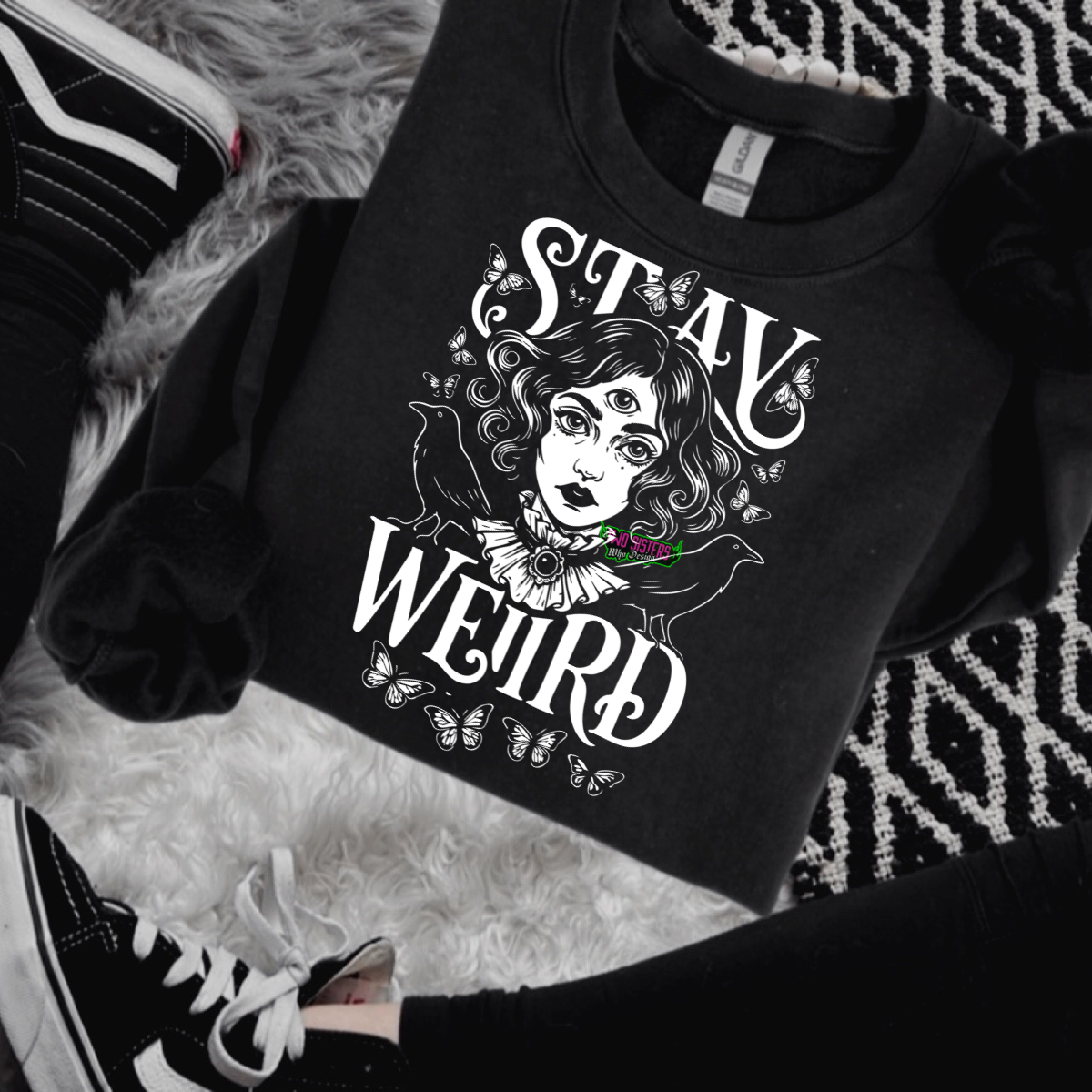 Stay Weird (NEW) Black Mineral Wash TShirt, Black Rocker Tank, Sweatshirt, Hoodie, or Zip Up Hoodie