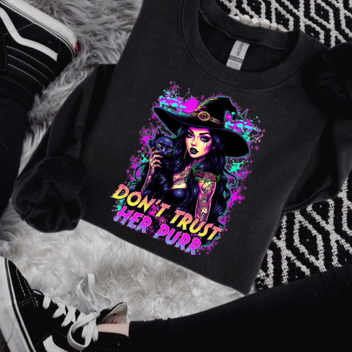 *EXCLUSIVE*DON'T TRUST HER PURRR Black Mineral Wash TShirt, Black Rocker Tank, Sweatshirt, Hoodie, or Zip Up Hoodie