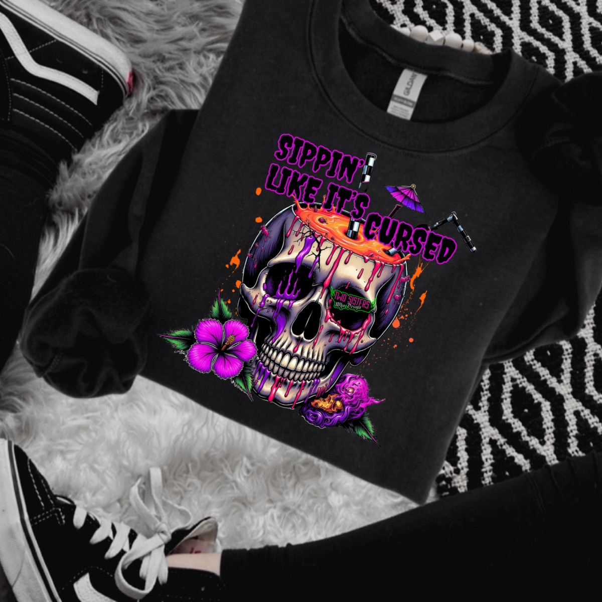 *EXCLUSIVE*SIPPIN LIKE IT'S CURSED Black Mineral Wash TShirt, Black Rocker Tank, Sweatshirt, Hoodie, or Zip Up Hoodie