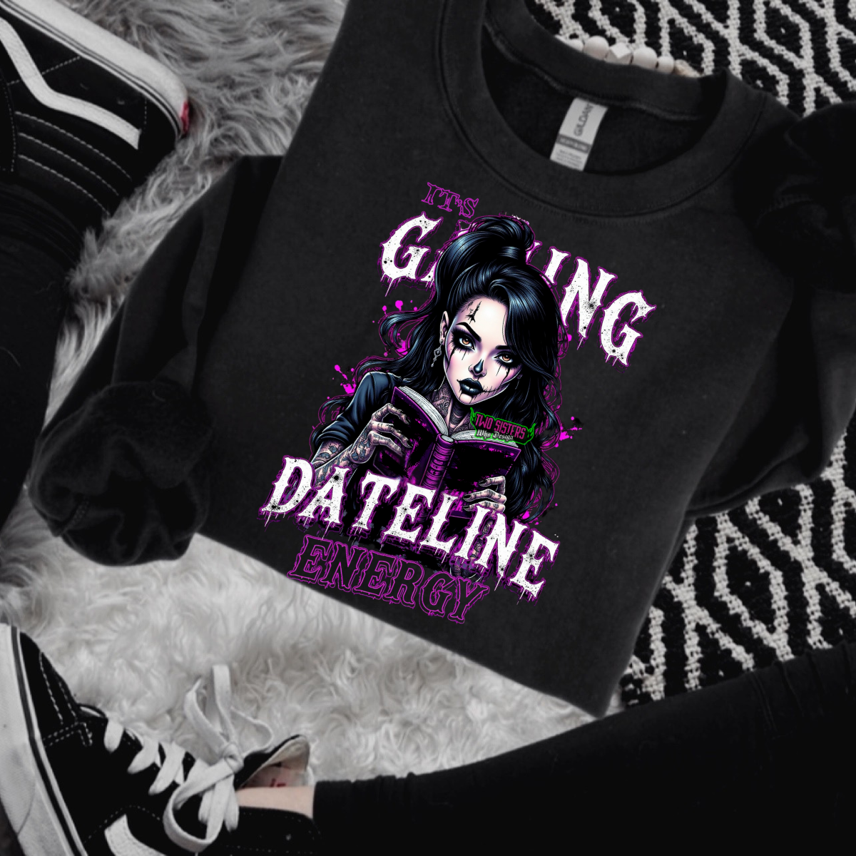 *EXCLUSIVE*IT'S GIVING DATELINE ENERGY Black Mineral Wash TShirt, Black Rocker Tank, Sweatshirt, Hoodie, or Zip Up Hoodie