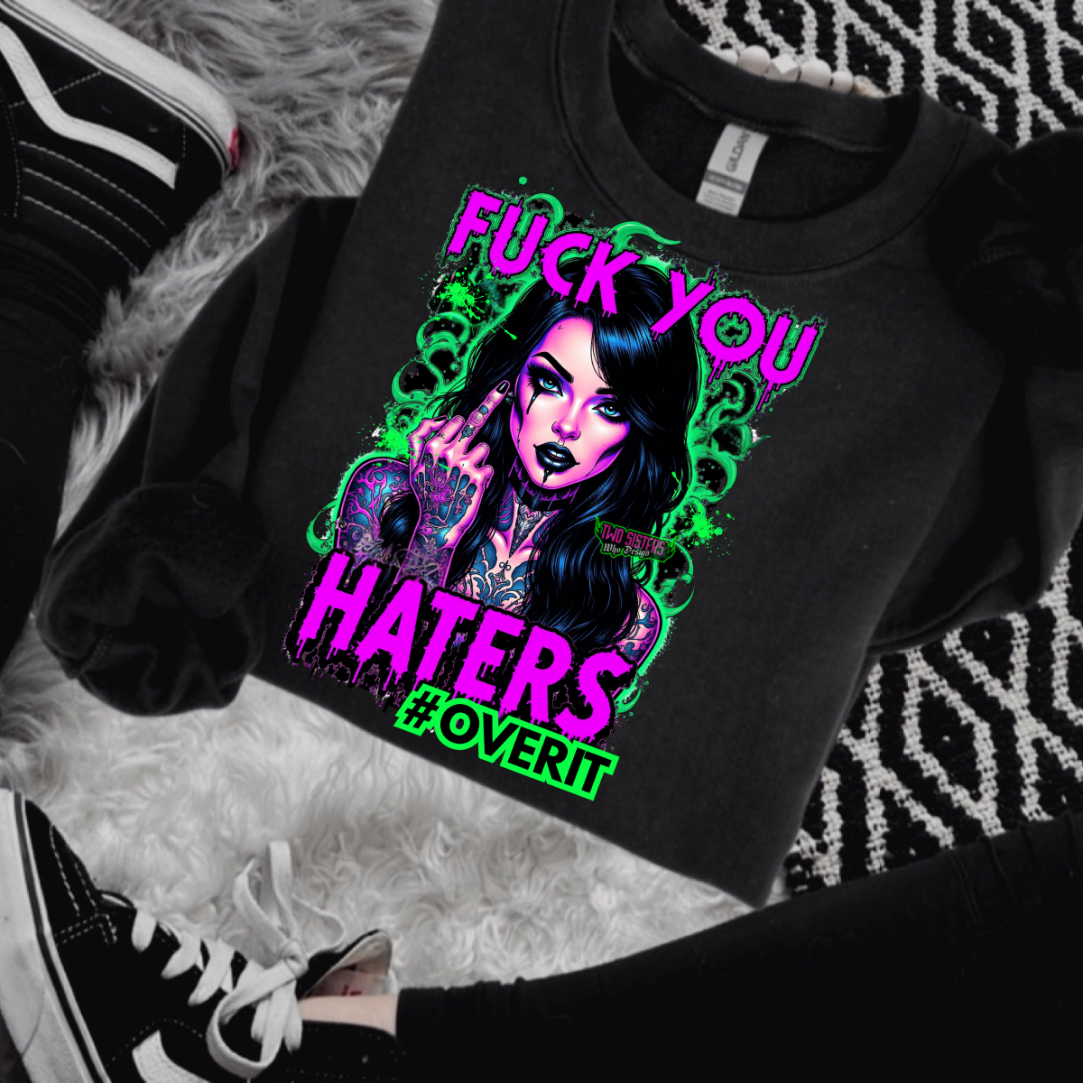 *EXCLUSIVE*FUC$ YOU HATERS #OVERIT Black Mineral Wash TShirt, Black Rocker Tank, Sweatshirt, Hoodie, or Zip Up Hoodie