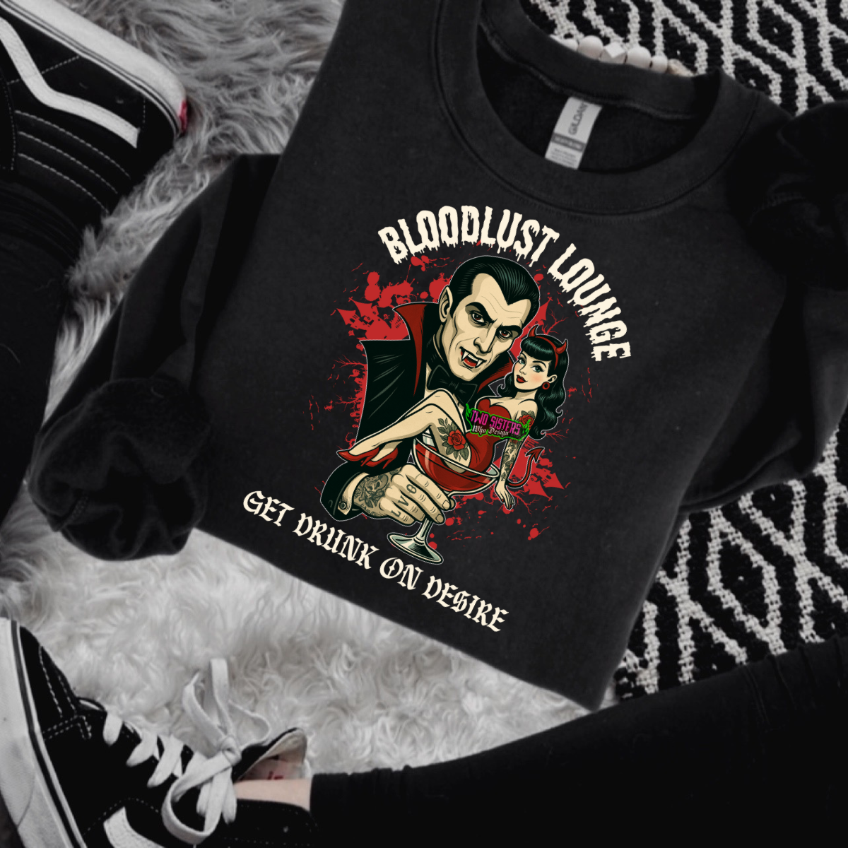 *EXCLUSIVE*BLOODLUST LOUNGE GET DRINKS OF DESIRE Black Mineral Wash TShirt, Black Rocker Tank, Sweatshirt, Hoodie, or Zip Up Hoodie