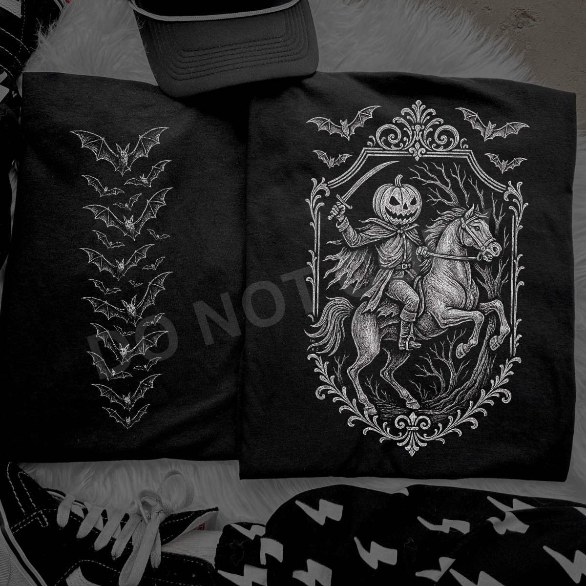 Jack O Lantern Riding a Horse Edgy Black TShirt, Sweatshirt or Hoodie