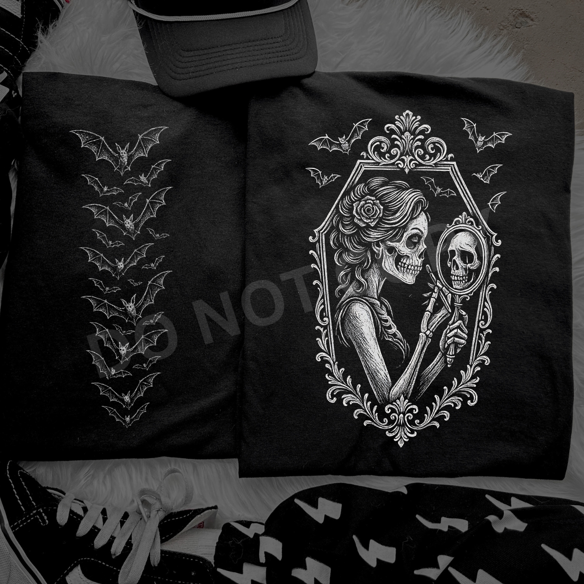 Lady Looking in Mirror All White Edgy Black TShirt, Sweatshirt or Hoodie