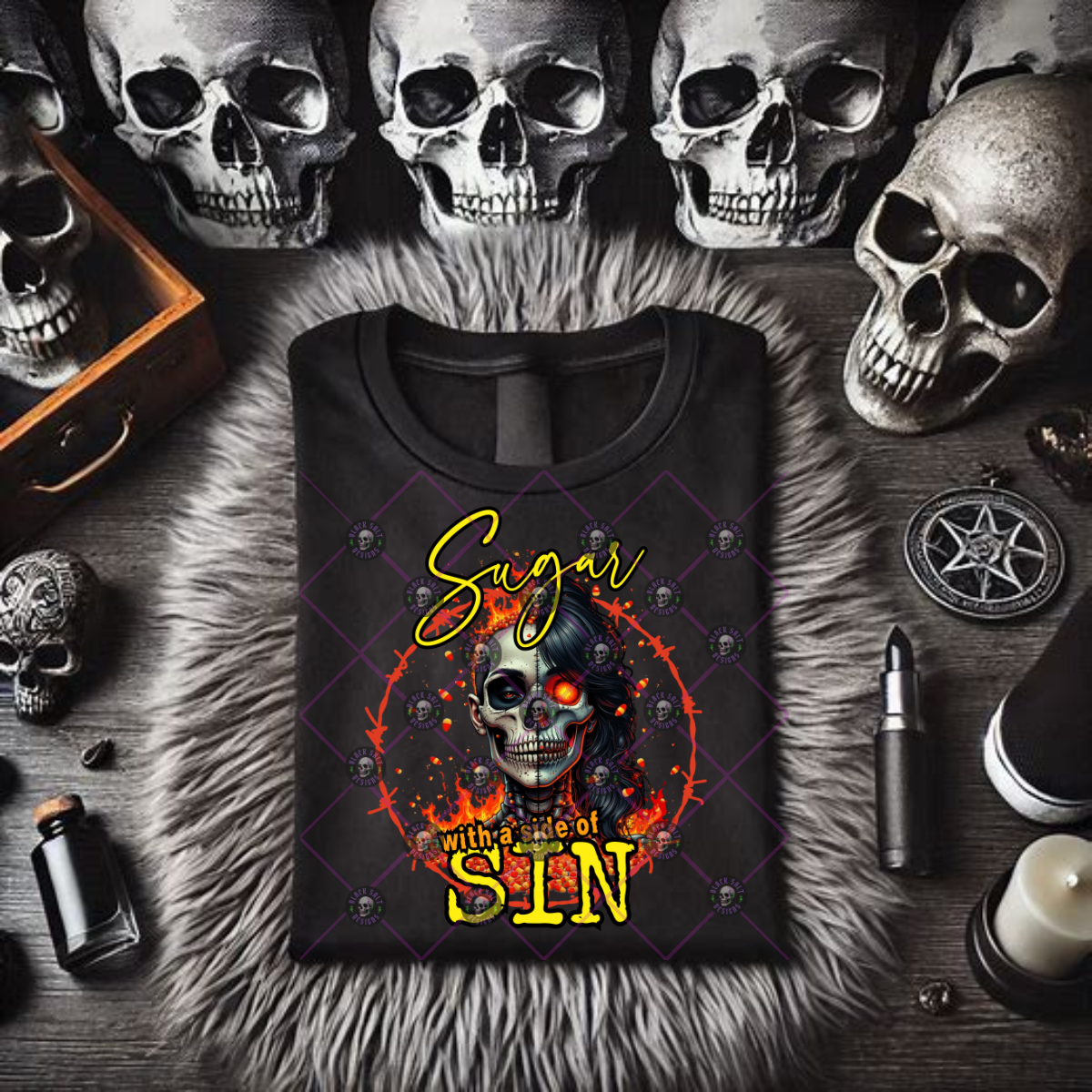 SUGAR WITH A LITTLE SIDE OF SIN BLACK TSHIRT, Sweatshirt or Hoodie