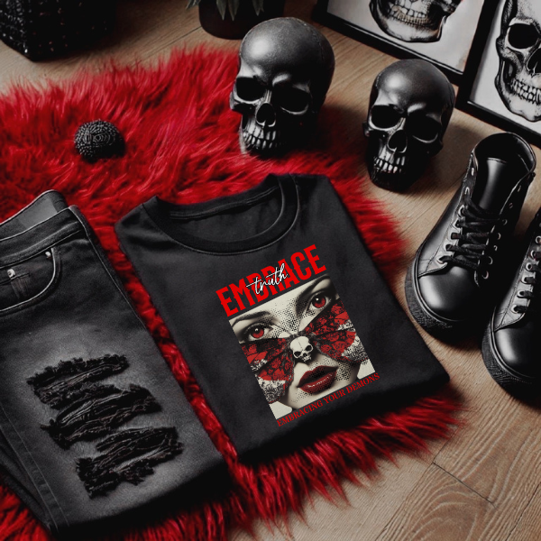 Embrace Truth Embracing Your Demons Black T-Shirt, Sweatshirt, or Hoodie | Goth, Grunge Women's Tops