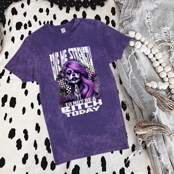 Give Me Strength To Not Slap A Bitch Black Mineral Wash Sweatshirt | Black Sweatshirt | Purple Mineral Wash TShirt