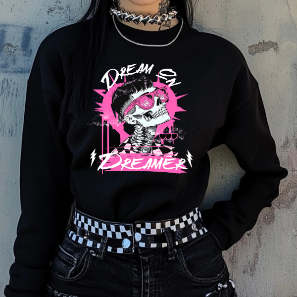 Dream On Dreamer Black T-Shirt, Sweatshirt, or Hoodie | Goth, Grunge Women's Tops