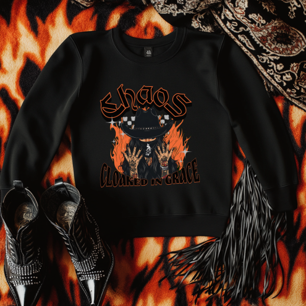 Chaos Clocked In Grace Black T-Shirt, Sweatshirt, or Hoodie | Western Punk Style