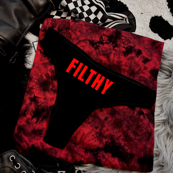 ***COMPLETE SET***"Filthy Black TShirt + Filthy Graphic on Black Thong Underwear