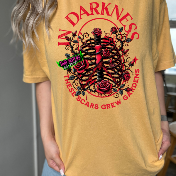 🌿 In Darkness, These Scars Built Gardens 🌿 Lane 7 Mustard Vintage-Inspired T-Shirt