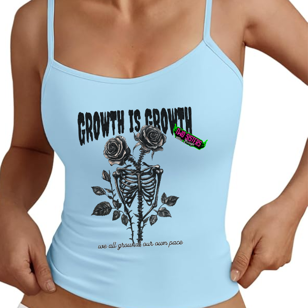 "Growth is Growth, We All Grow At Our Own Pace" Light Blue Spaghetti Strap Tank Top + Blue Gingham Plaid Shorts - Matching Set - Add Notes For Different Size Top & Bottom