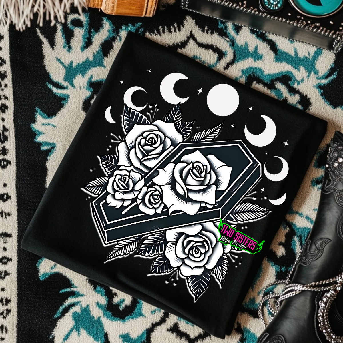 Stars, Moons, & Coffin Black TShirt