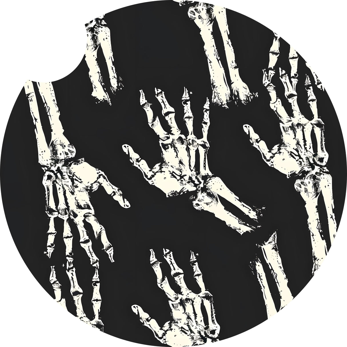 BLACK & WHITE SKELETON HANDS 2.75" CAR COASTER