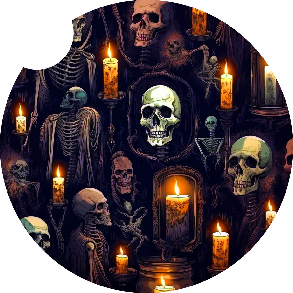 SPOOKY SKELETON WITH CANDLE 2.75" CAR COASTER
