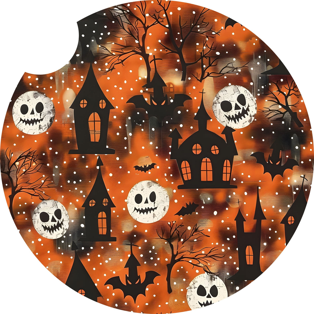 ORANGE & BLACK HAUNTED HOUSE 2.75" CAR COASTER