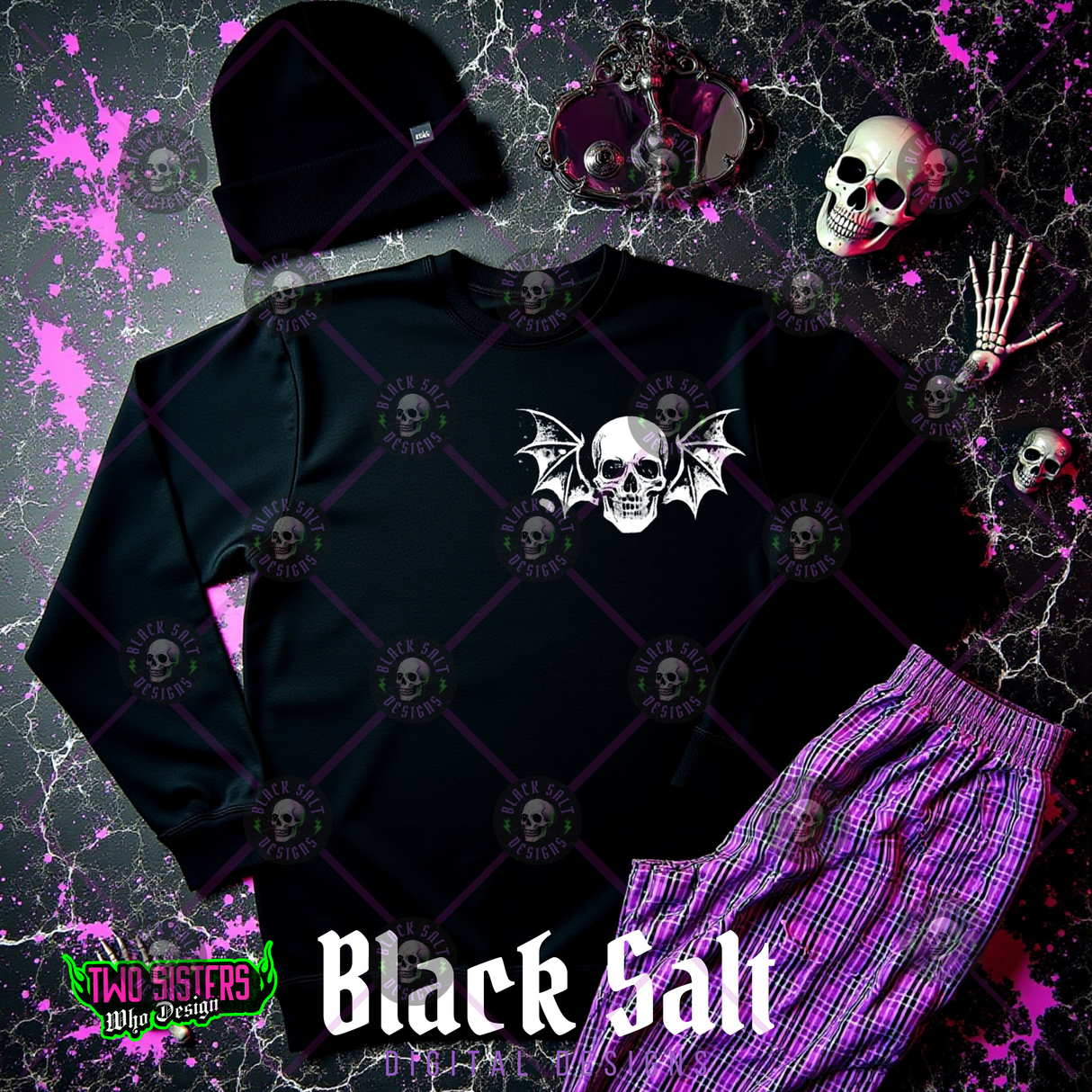 PATRIOTIC FLAG SWEATSHIRT WITH SKULLS & BATS