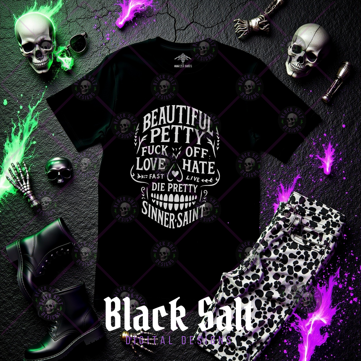 *BEAUTIFUL DISASTER* SKELETON WITH WHITE WRITING