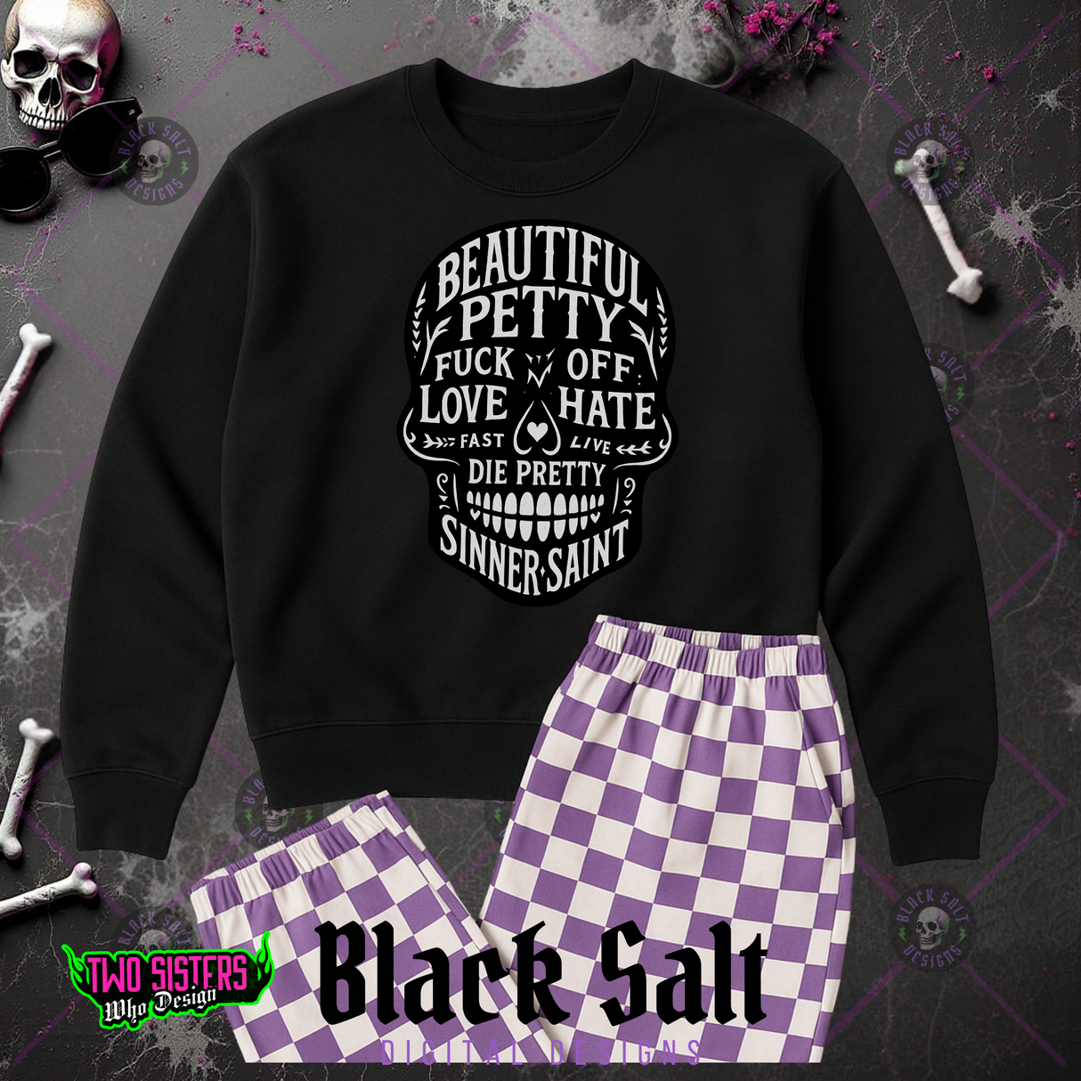 *BEAUTIFUL DISASTER* SKELETON WITH WHITE WRITING