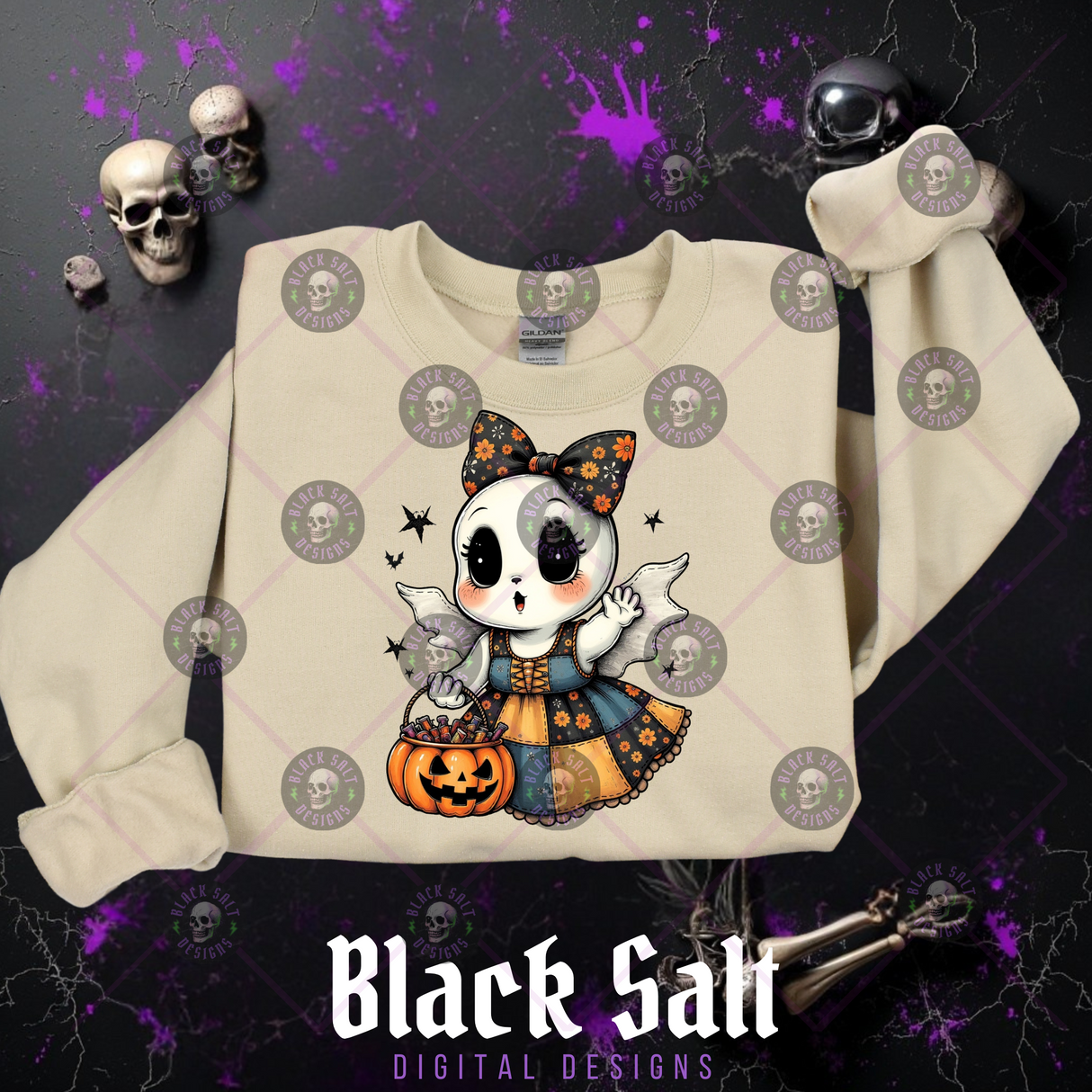 CUTE GHOST WITH WINGS AND BASKET