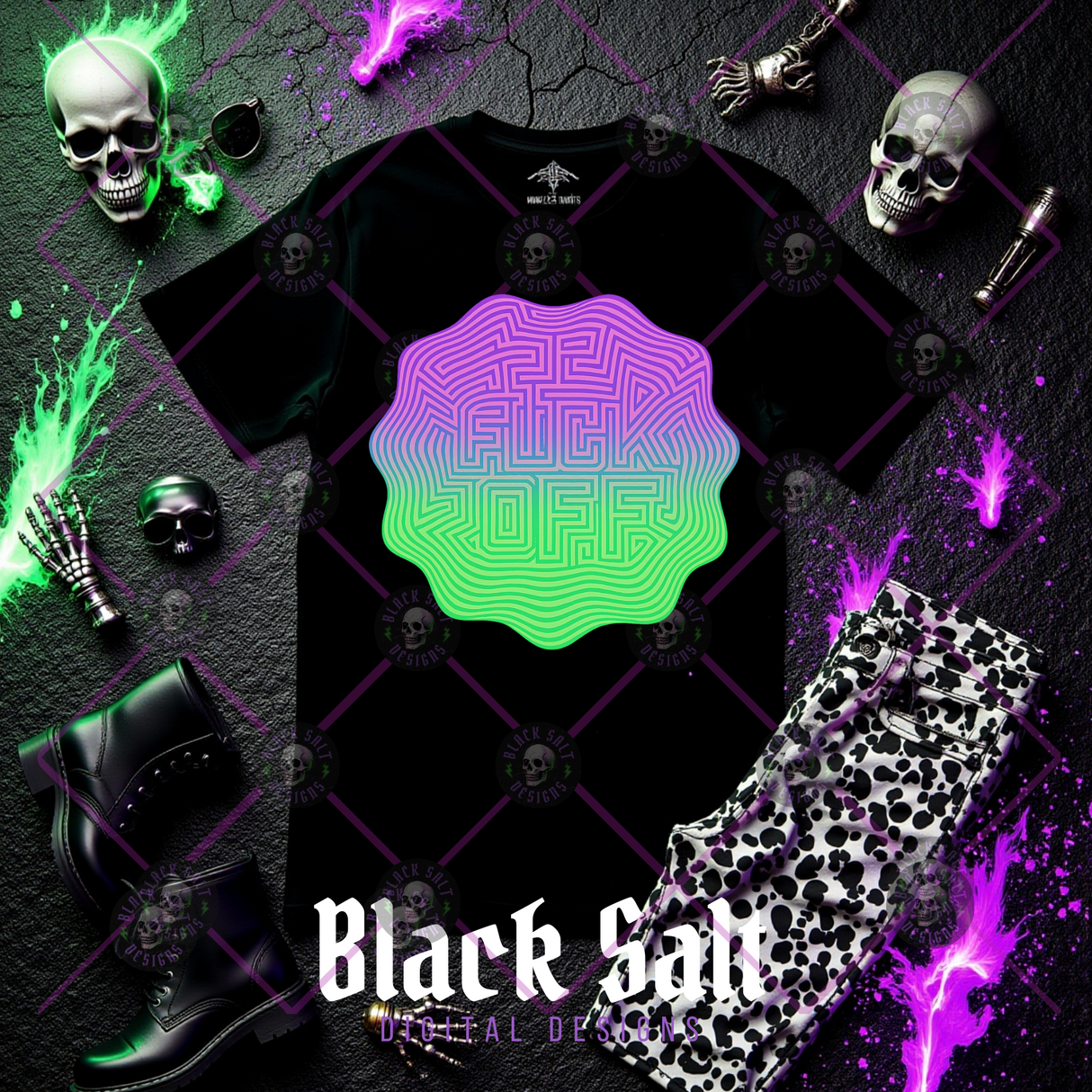 GRADIANT GRID LINES - HIDDEN WORDS FUCK OFF