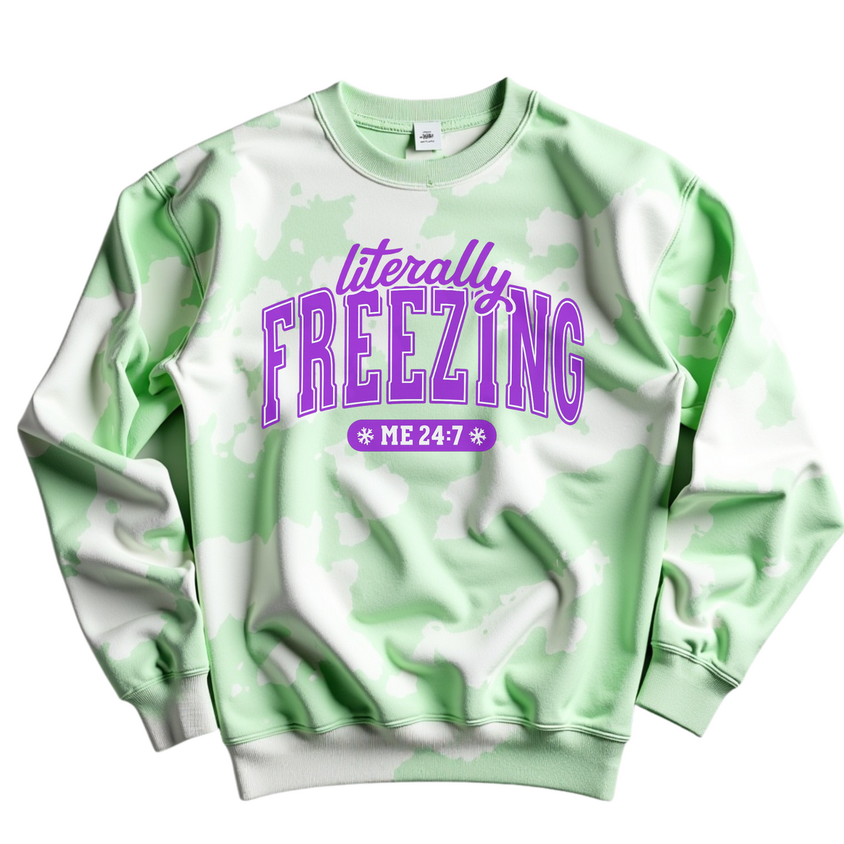 LITERALLY FREEZING LIME GREEN MARBLED TIE DYE OR ASH SWEATSHIRT
