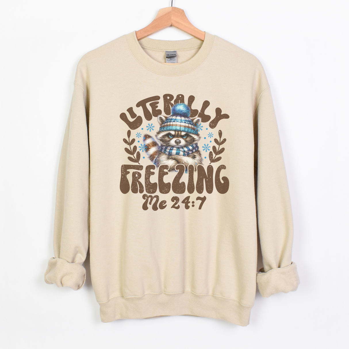 RACOON LITERALLY FREEZING MARBLED TIE DYE OR SAND SWEATSHIRT