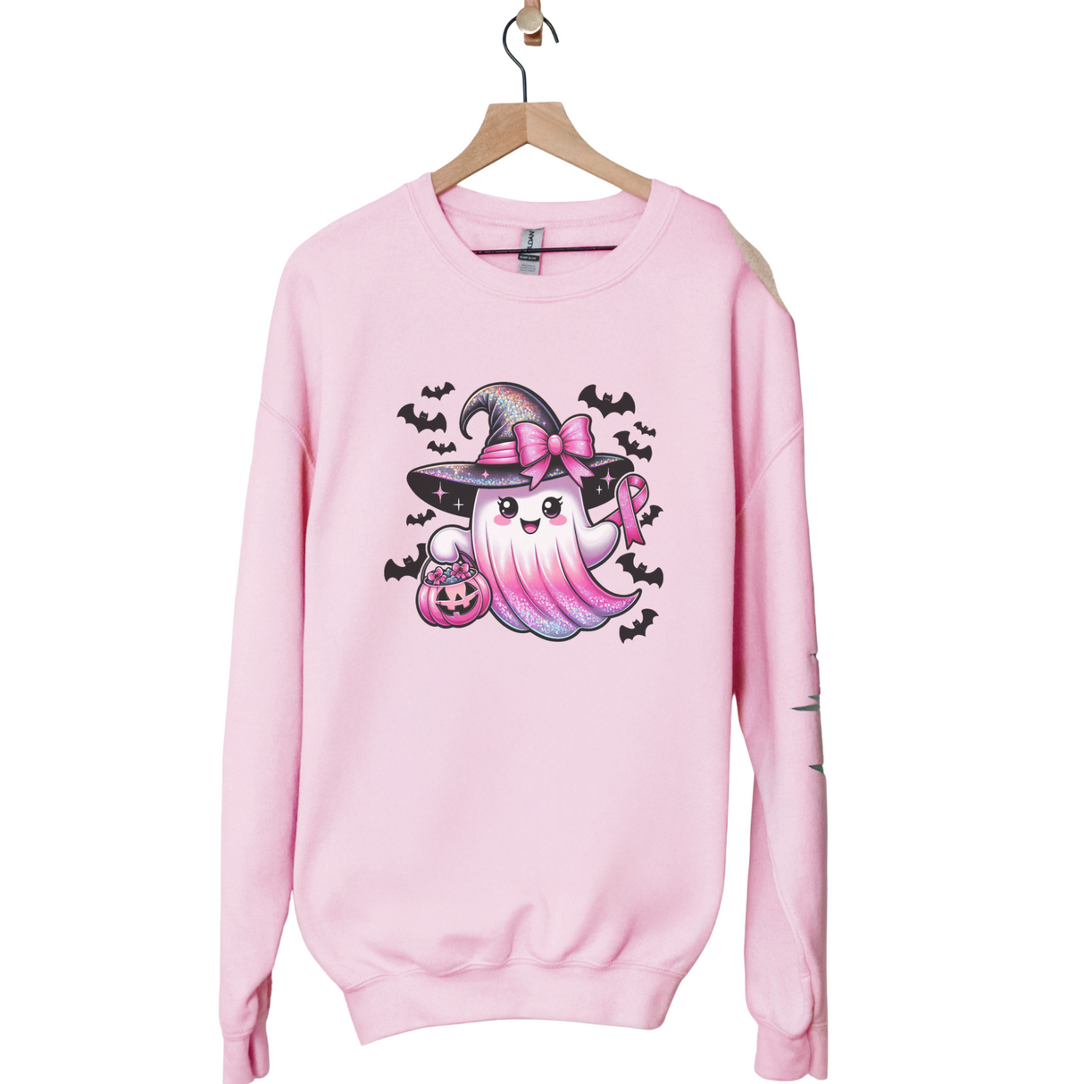 PINK GHOST WITH BATS FOR BREAST CANCER AWARENESS SWEATSHIRT/HOODIE
