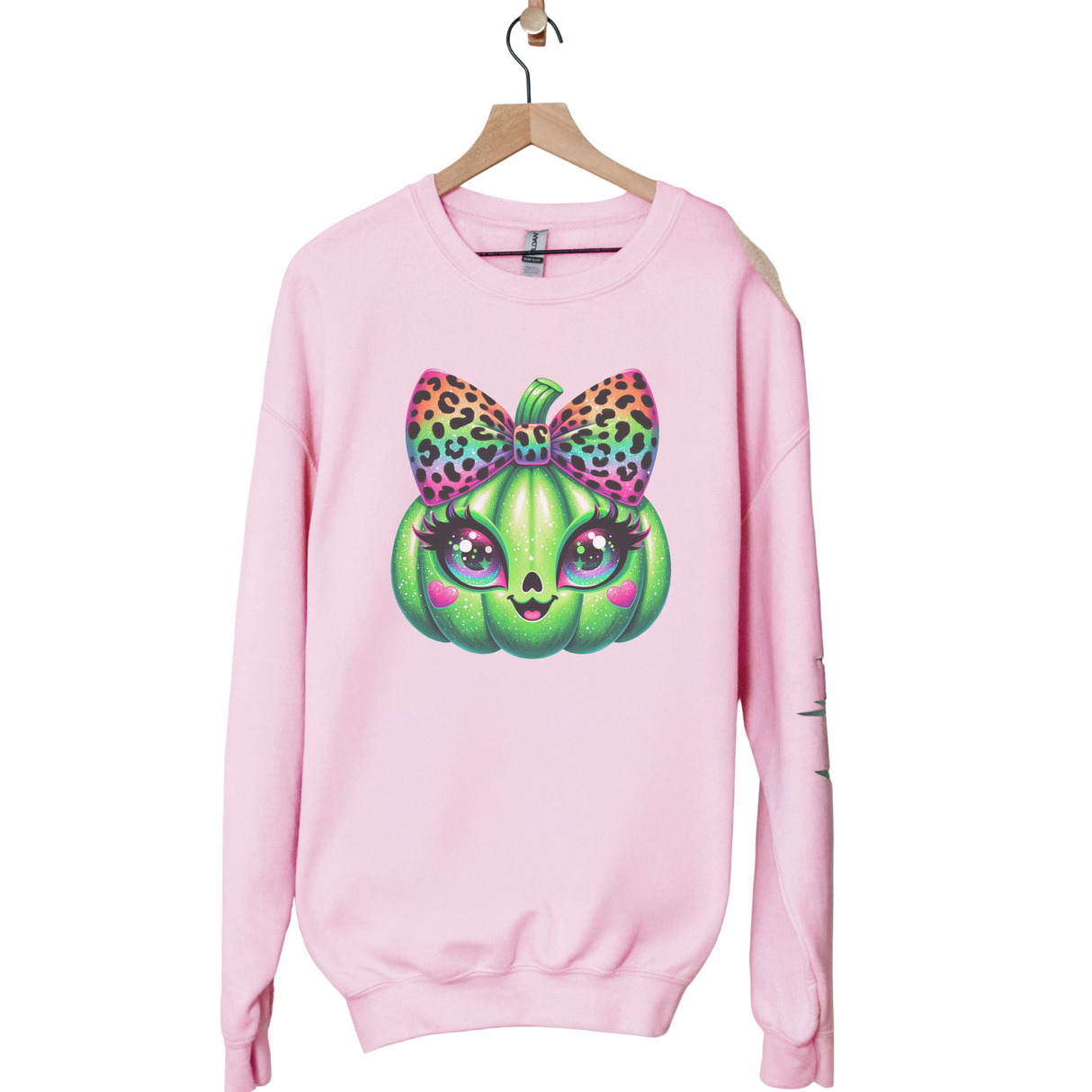 NEON GREEN PUMPKIN WITH LEOPARD BOW SWEATSHIRT/HOODIE