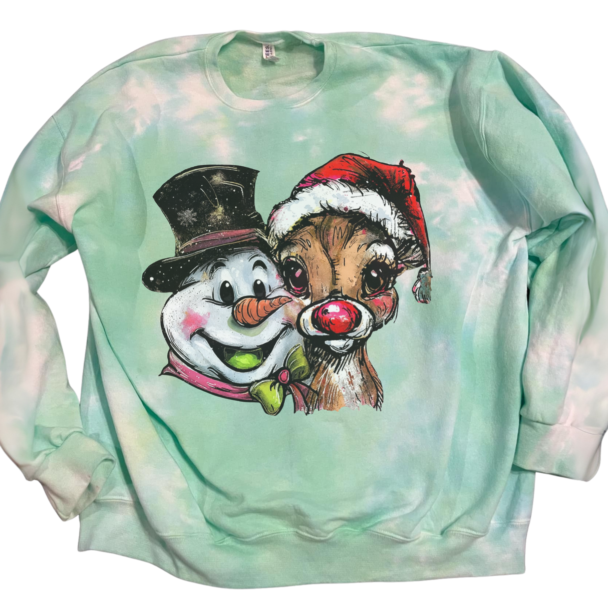 FROSTY AND REINDEER Teal and Green Tie Dye
